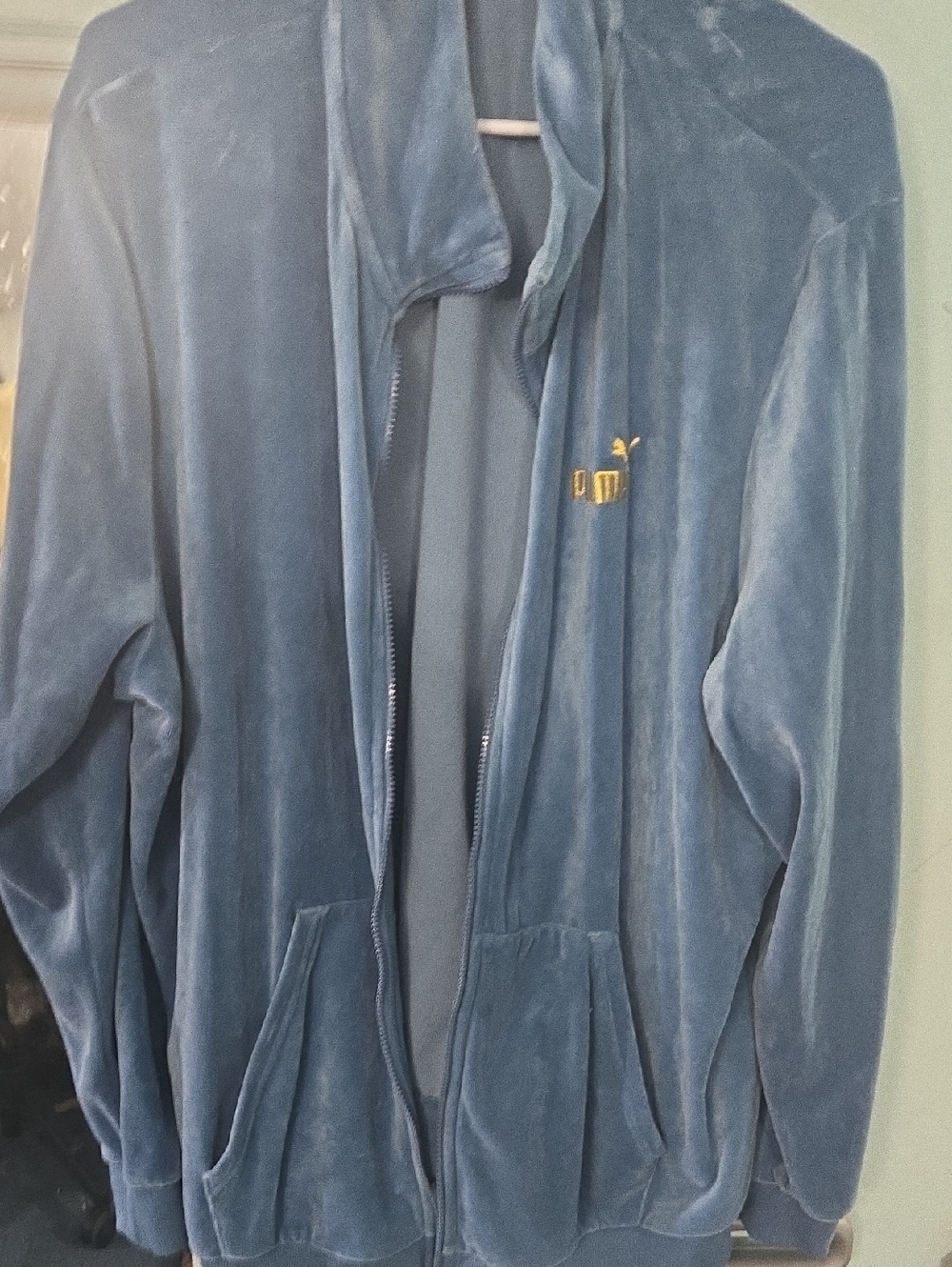Puma Blue Velour Zip-Up Jacket with Gold Logo